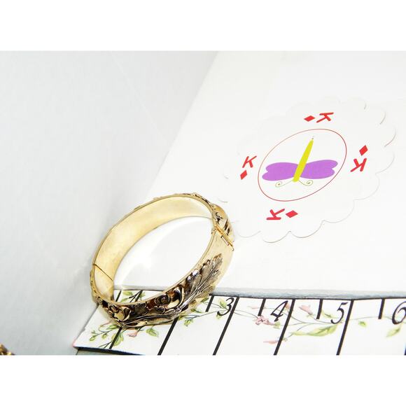 Vintage Whiting Davis Hinged Bangle Art Nouveau Leaf Relief Bracelet - Picture 9 of 11